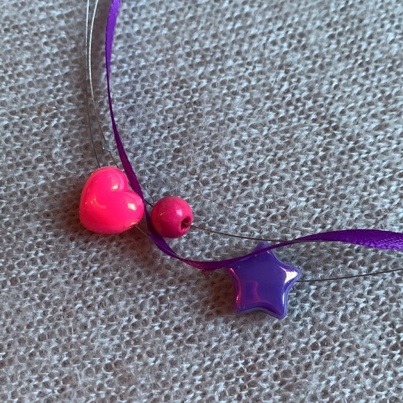 3x25$  ๐โญ๏ธ๐ Handmade - Short necklace - Pink Purple - stars ribbons wire. - Picture 2 of 5